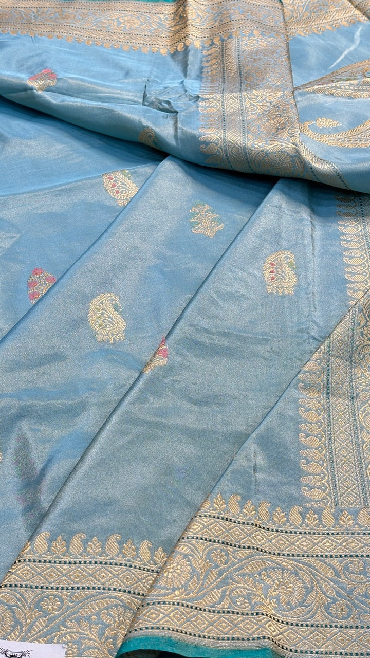 Powder Blue Tissue Banarasi Silk Handwoven Saree