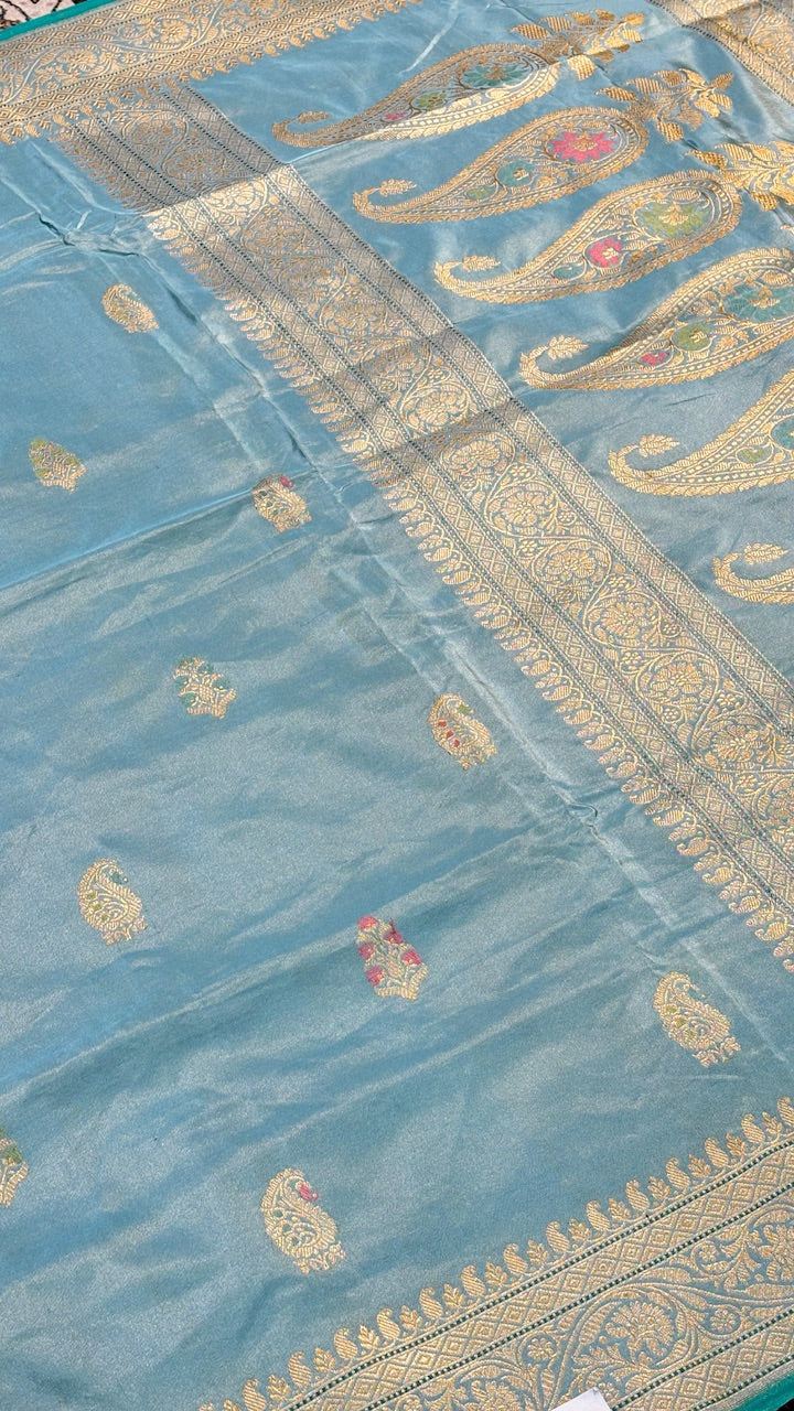 Powder Blue Tissue Banarasi Silk Handwoven Saree