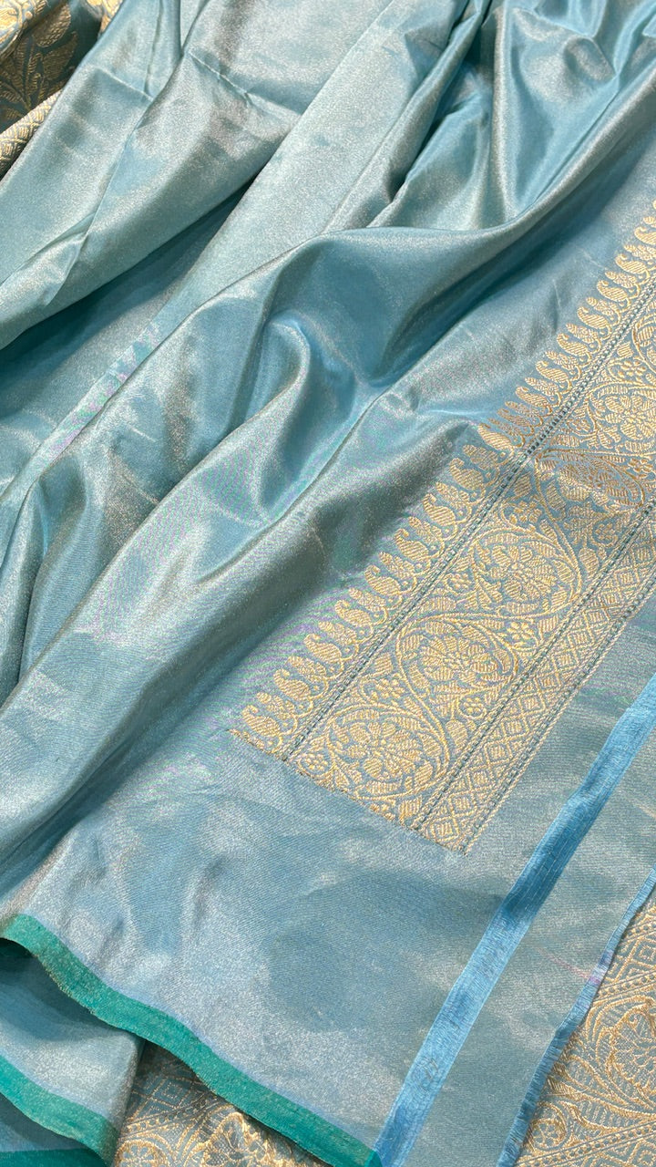 Powder Blue Tissue Banarasi Silk Handwoven Saree