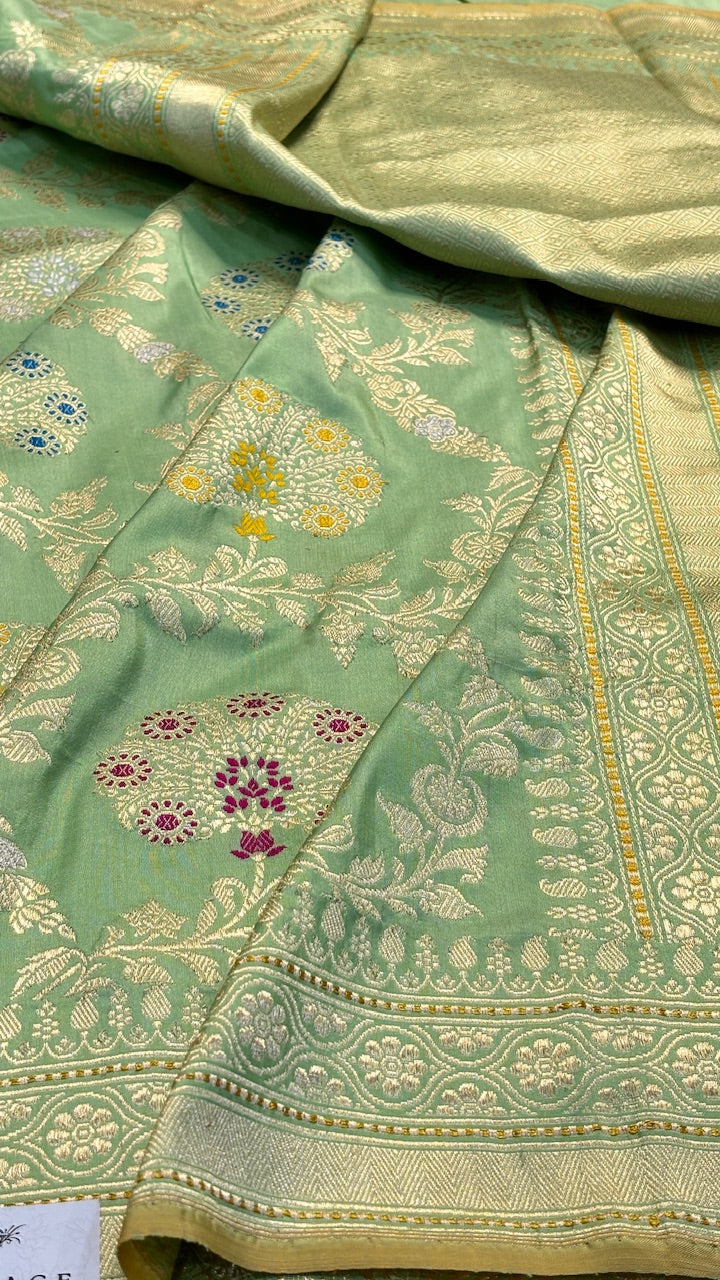 Sage Green Pure Banarasi Katan Silk Handwoven Saree