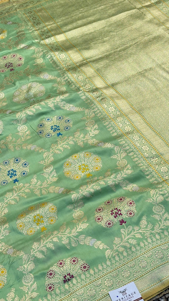 Sage Green Pure Banarasi Katan Silk Handwoven Saree