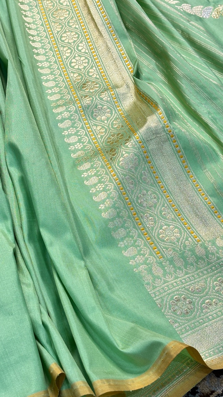 Sage Green Pure Banarasi Katan Silk Handwoven Saree