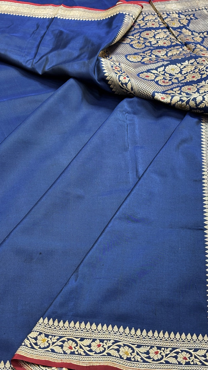 Royal Navy Blue Pure Banarasi Katan Silk Handwoven Saree