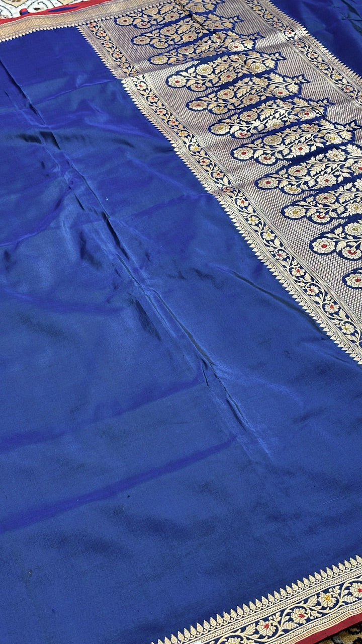 Royal Navy Blue Pure Banarasi Katan Silk Handwoven Saree