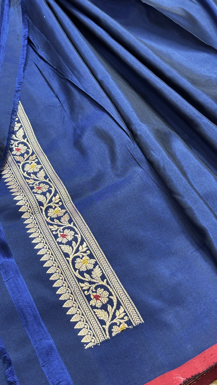 Royal Navy Blue Pure Banarasi Katan Silk Handwoven Saree