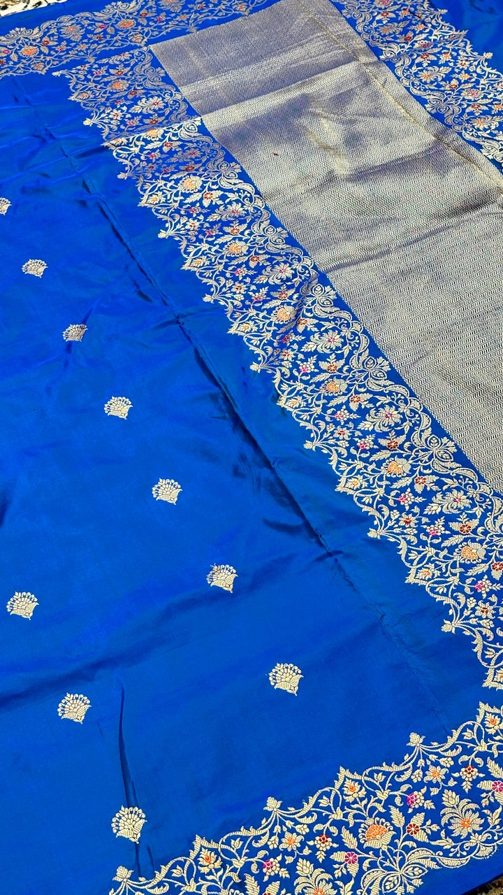 Royal Electric Blue Pure Banarasi Katan Silk Handwoven Saree