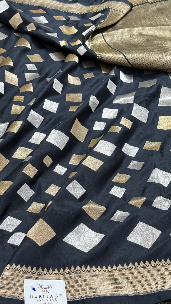 Black Pure Banarasi Katan Silk Handwoven Saree