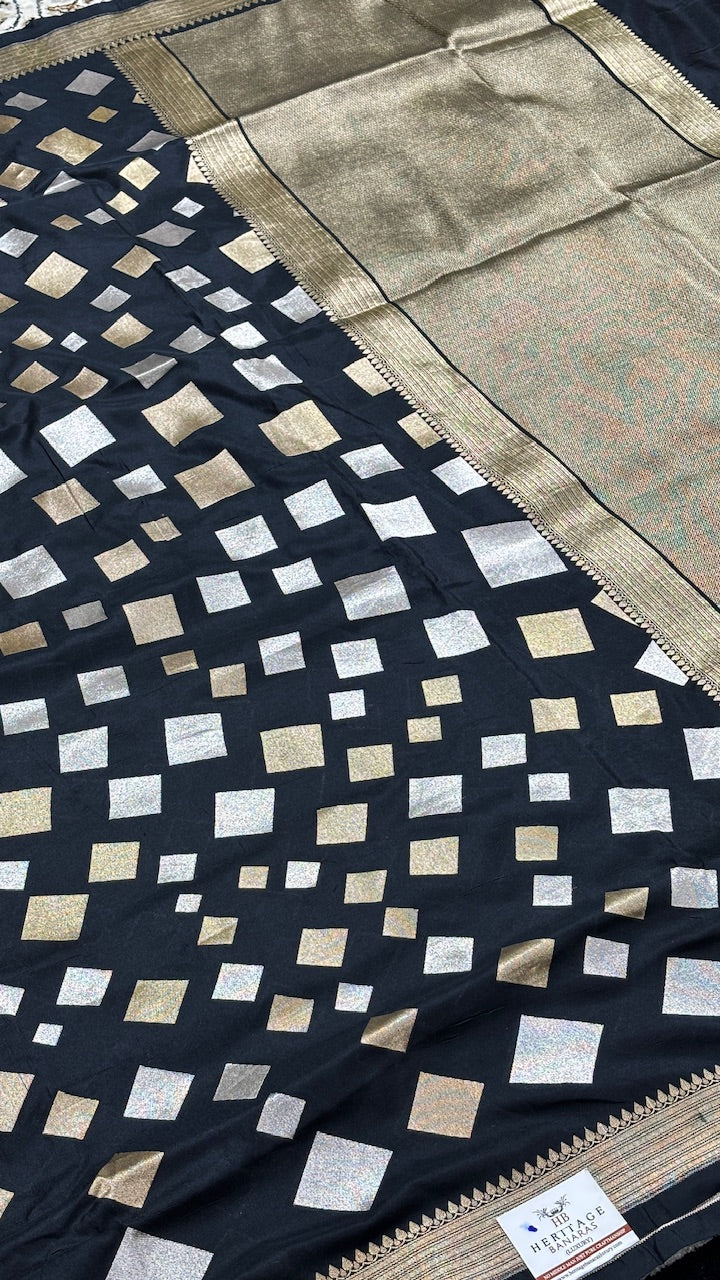 Black Pure Banarasi Katan Silk Handwoven Saree