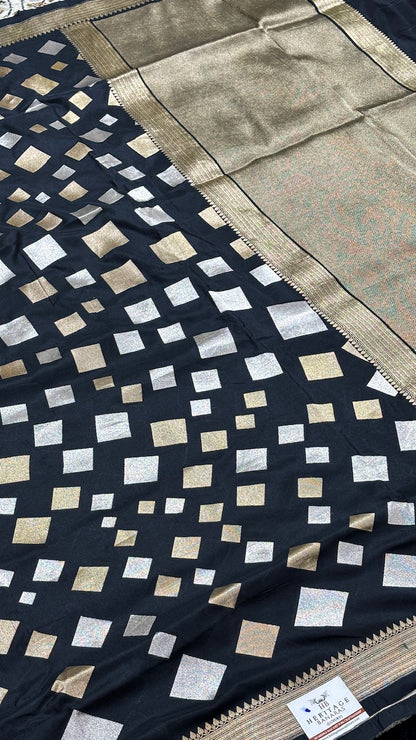 Black Pure Banarasi Katan Silk Handwoven Saree