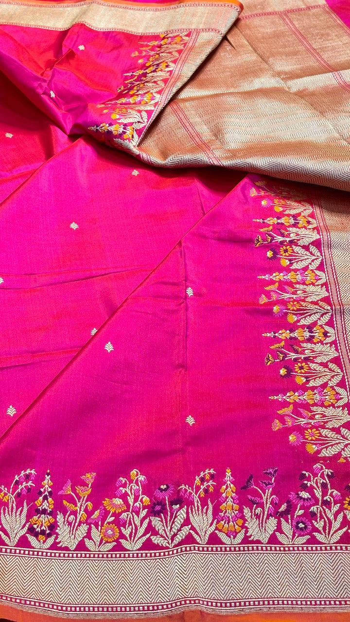 Rani Pink Pure Banarasi Katan Silk Handwoven Saree