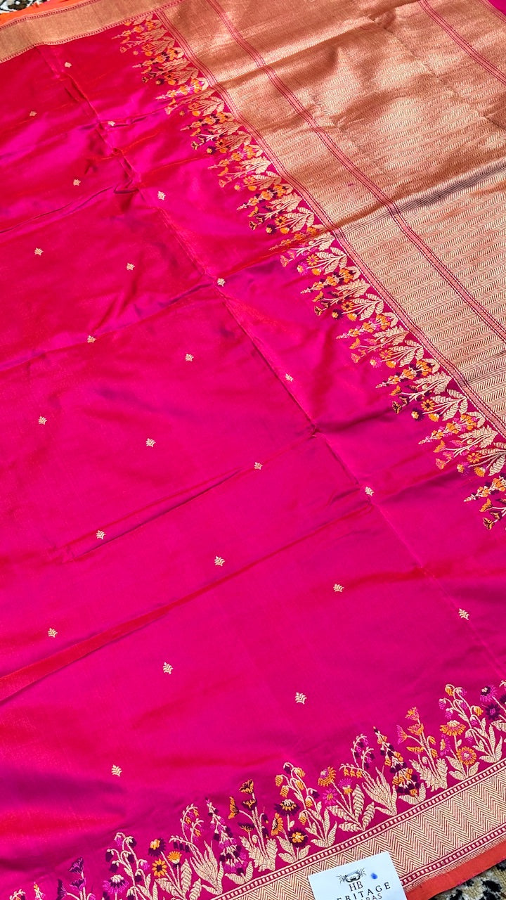 Rani Pink Pure Banarasi Katan Silk Handwoven Saree