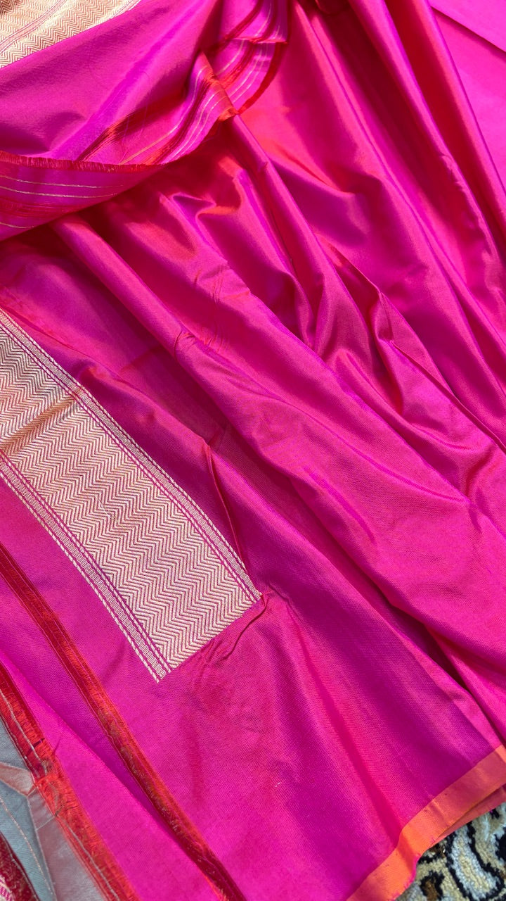 Rani Pink Pure Banarasi Katan Silk Handwoven Saree