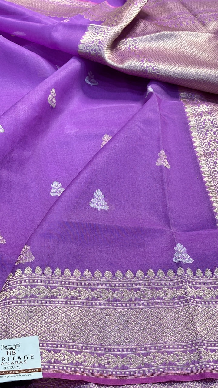 Royal Orchid Purple Banarasi Kora Silk  Handwoven  Saree