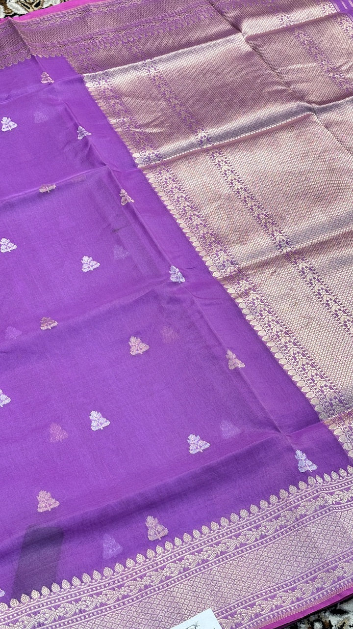 Royal Orchid Purple Banarasi Kora Silk  Handwoven  Saree