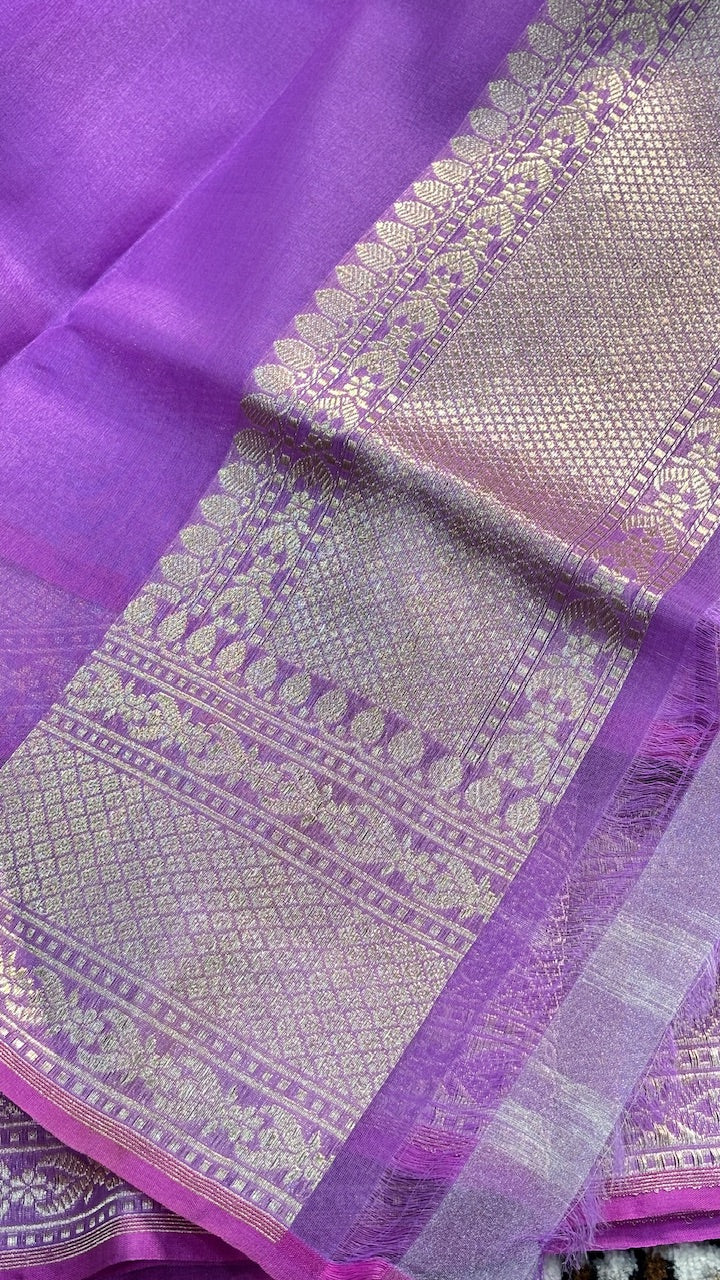 Royal Orchid Purple Banarasi Kora Silk  Handwoven  Saree