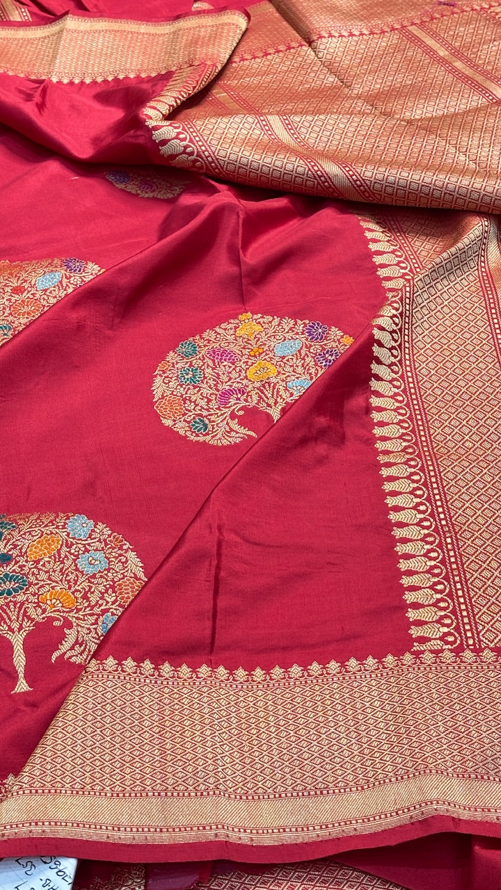 Red Pure Banarasi Katan Silk Handwoven Saree