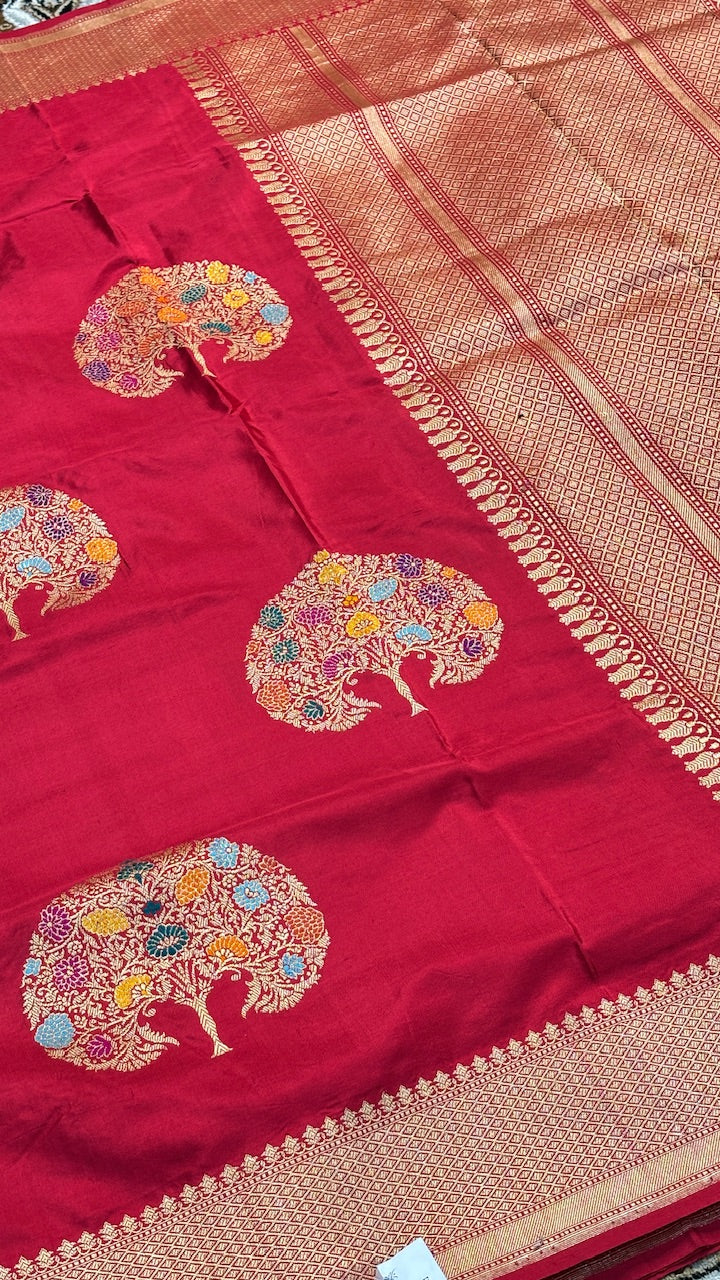 Red Pure Banarasi Katan Silk Handwoven Saree
