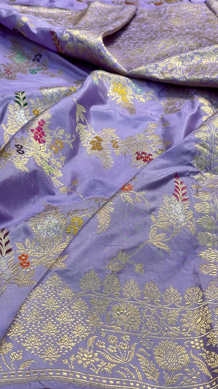 Lavender Pure Banarasi Katan Silk Handwoven Saree