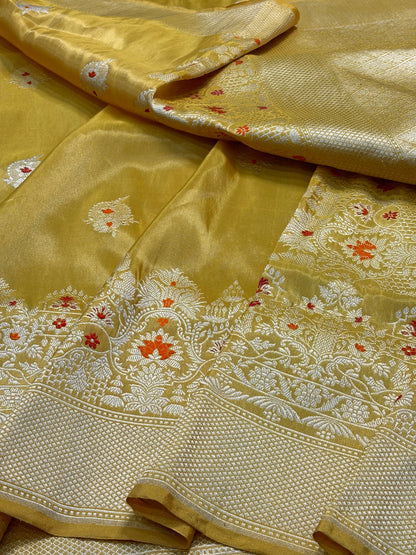 Yellow  Banarasi Tissue Silk Handwoven Saree