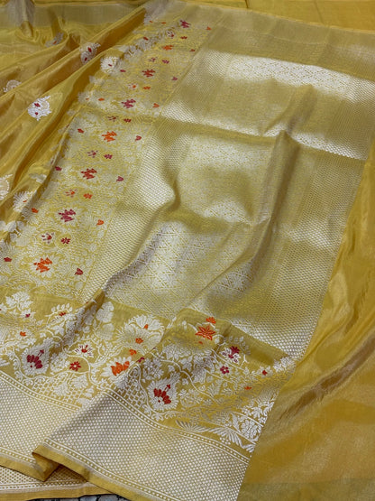 Yellow  Banarasi Tissue Silk Handwoven Saree