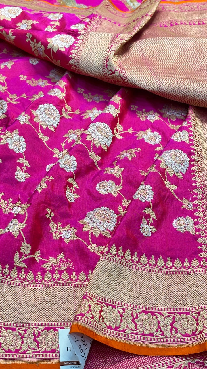 Rani Pink Pure Banarasi Katan Silk Handwoven Saree