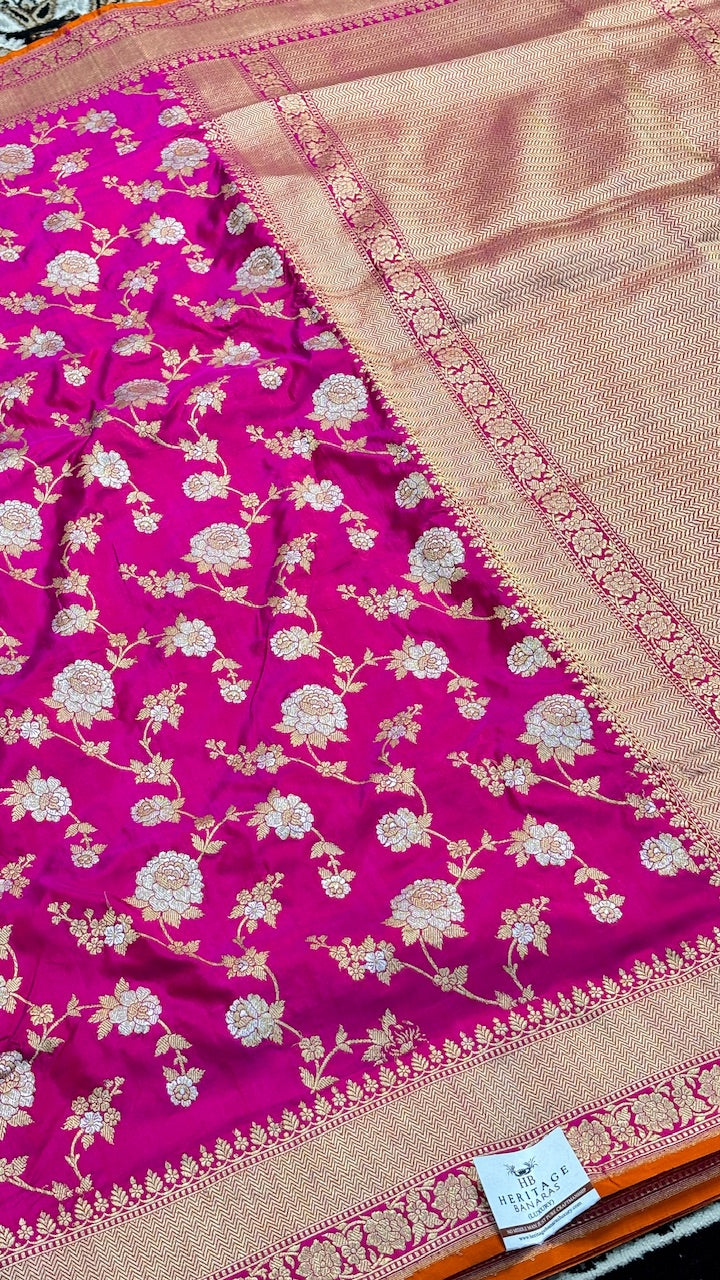 Rani Pink Pure Banarasi Katan Silk Handwoven Saree