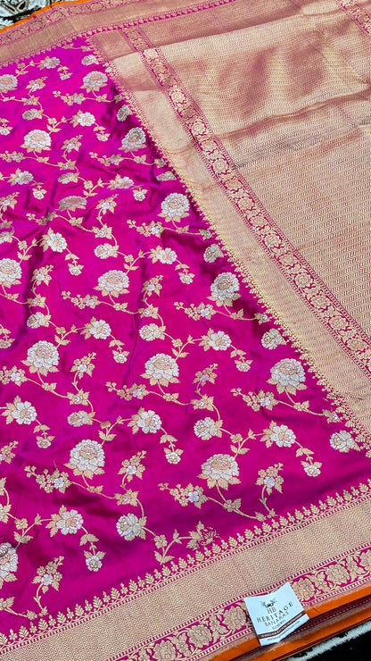 Rani Pink Pure Banarasi Katan Silk Handwoven Saree