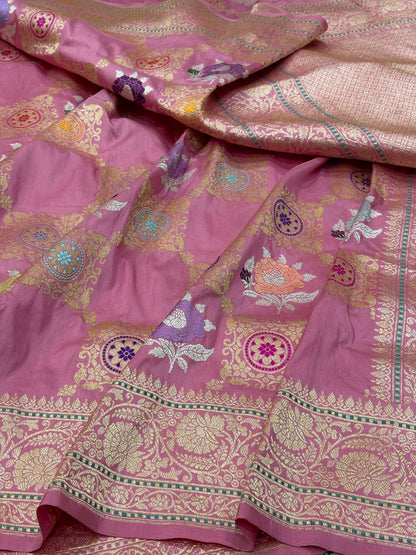 Pink Banarasi Pure Katan Silk Handwoven Saree