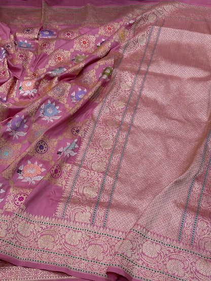 Pink Banarasi Pure Katan Silk Handwoven Saree
