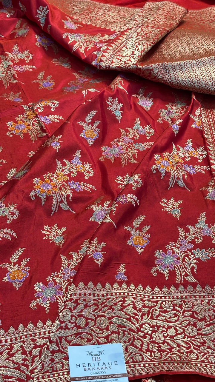 Red Pure Banarasi Katan Silk Handwoven Saree