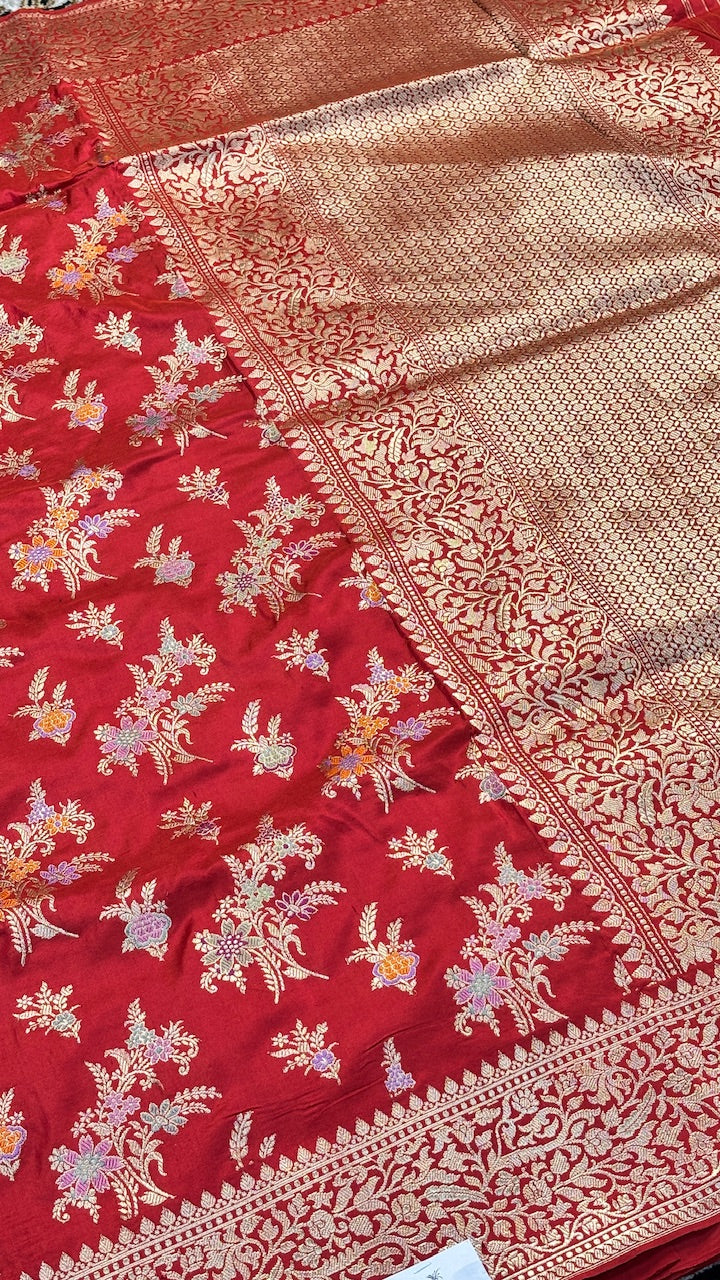 Red Pure Banarasi Katan Silk Handwoven Saree