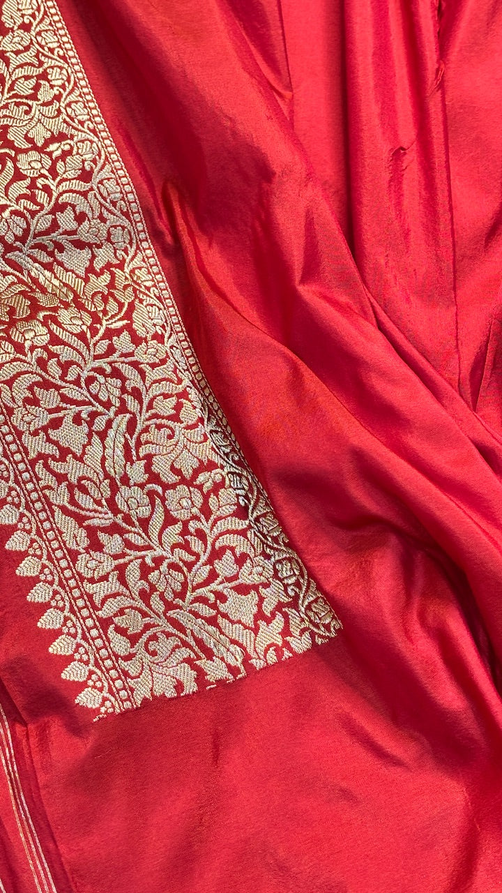 Red Pure Banarasi Katan Silk Handwoven Saree