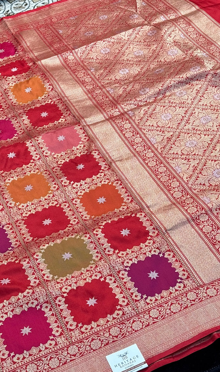 Red Pure Banarasi Rangkaat Katan Silk Handwoven Saree