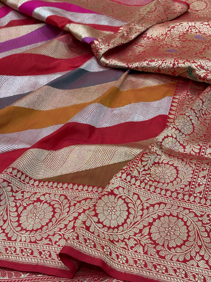 Red Banarasi Pure Katan Silk Rangkaat Handwoven Saree