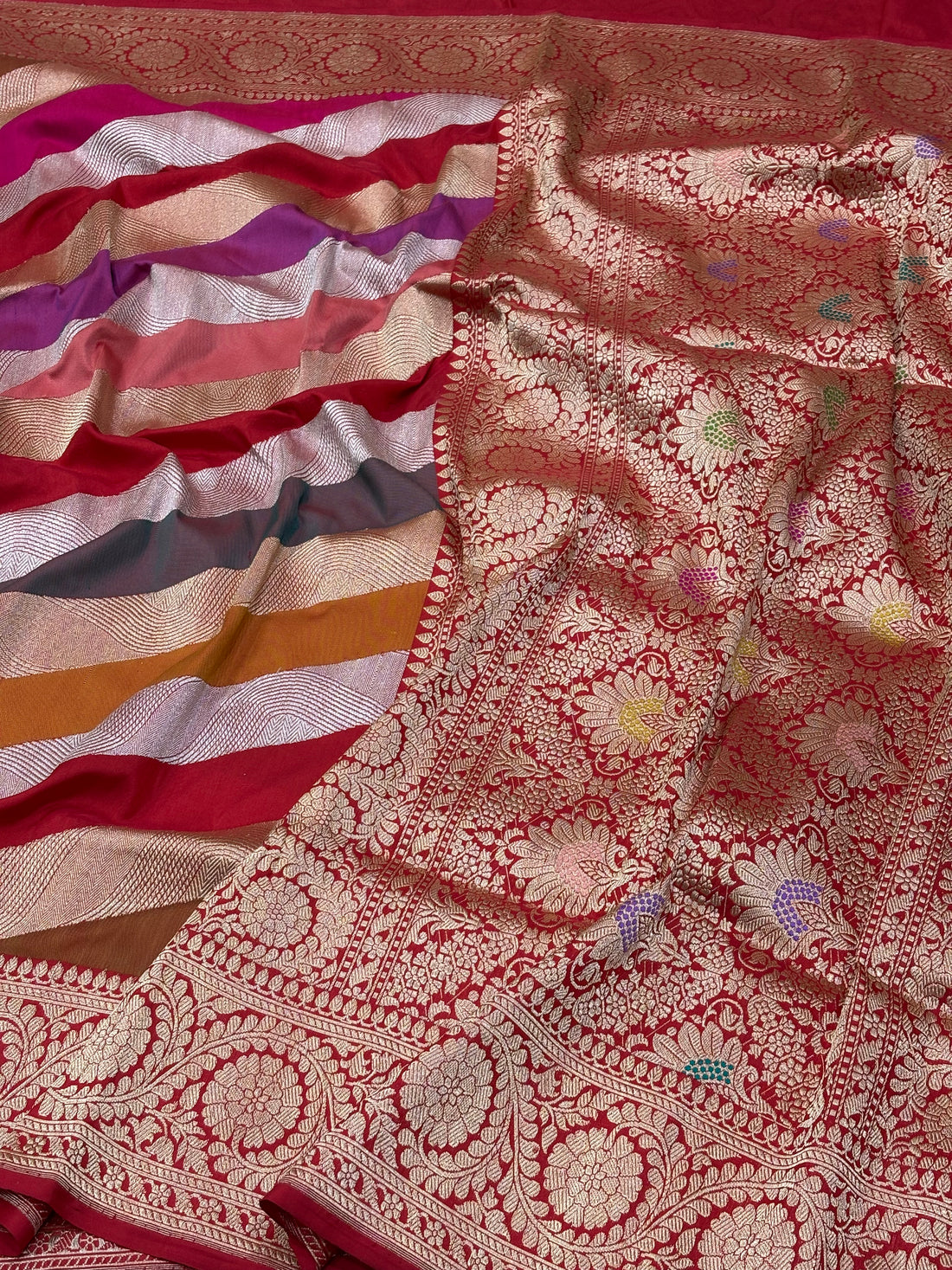 Red Banarasi Pure Katan Silk Rangkaat Handwoven Saree