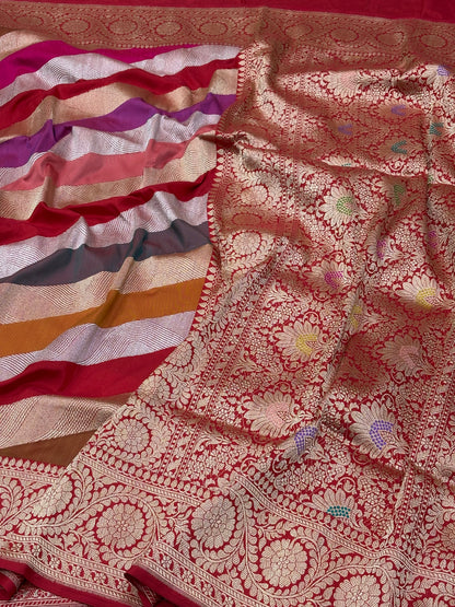 Red Banarasi Pure Katan Silk Rangkaat Handwoven Saree