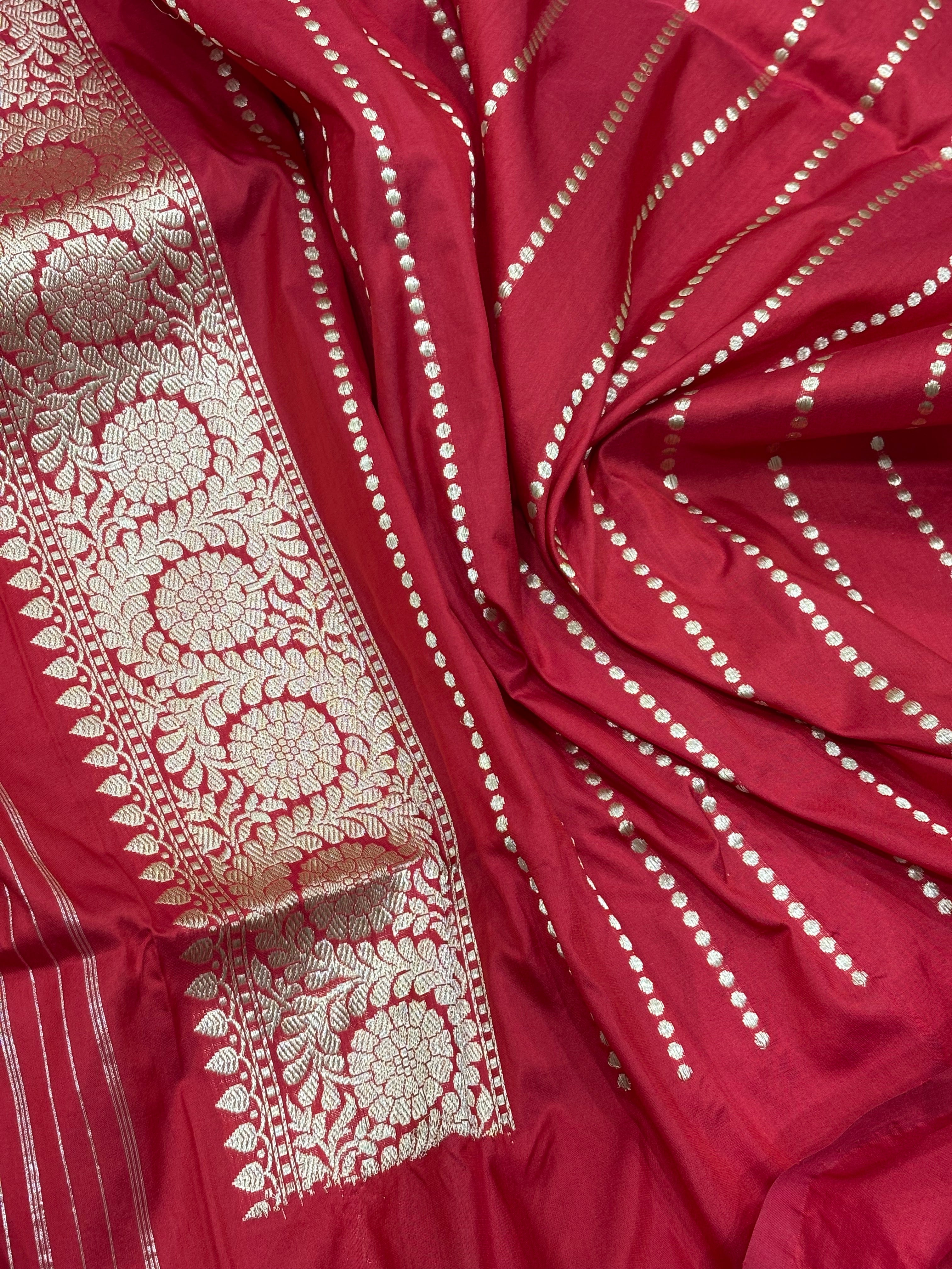Red Banarasi Pure Katan Silk Rangkaat Handwoven Saree