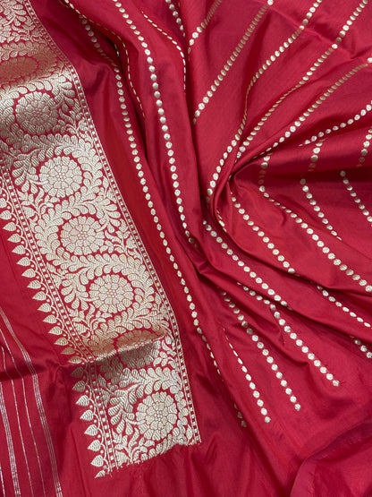 Red Banarasi Pure Katan Silk Rangkaat Handwoven Saree