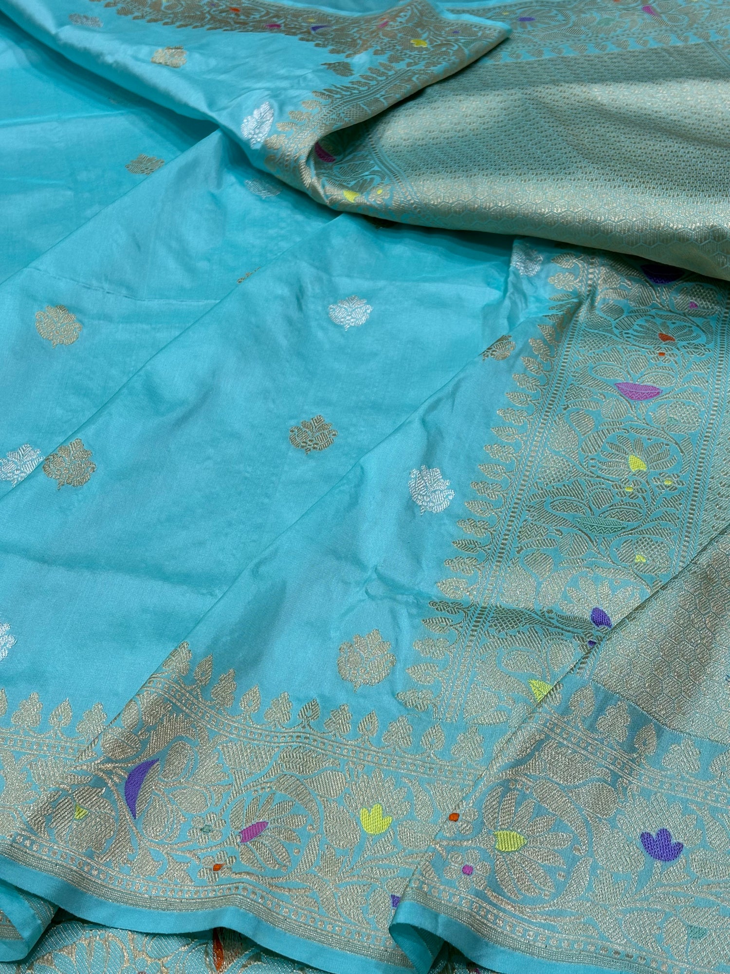 Sky Blue Banarasi Pure Katan Silk Handwoven Saree
