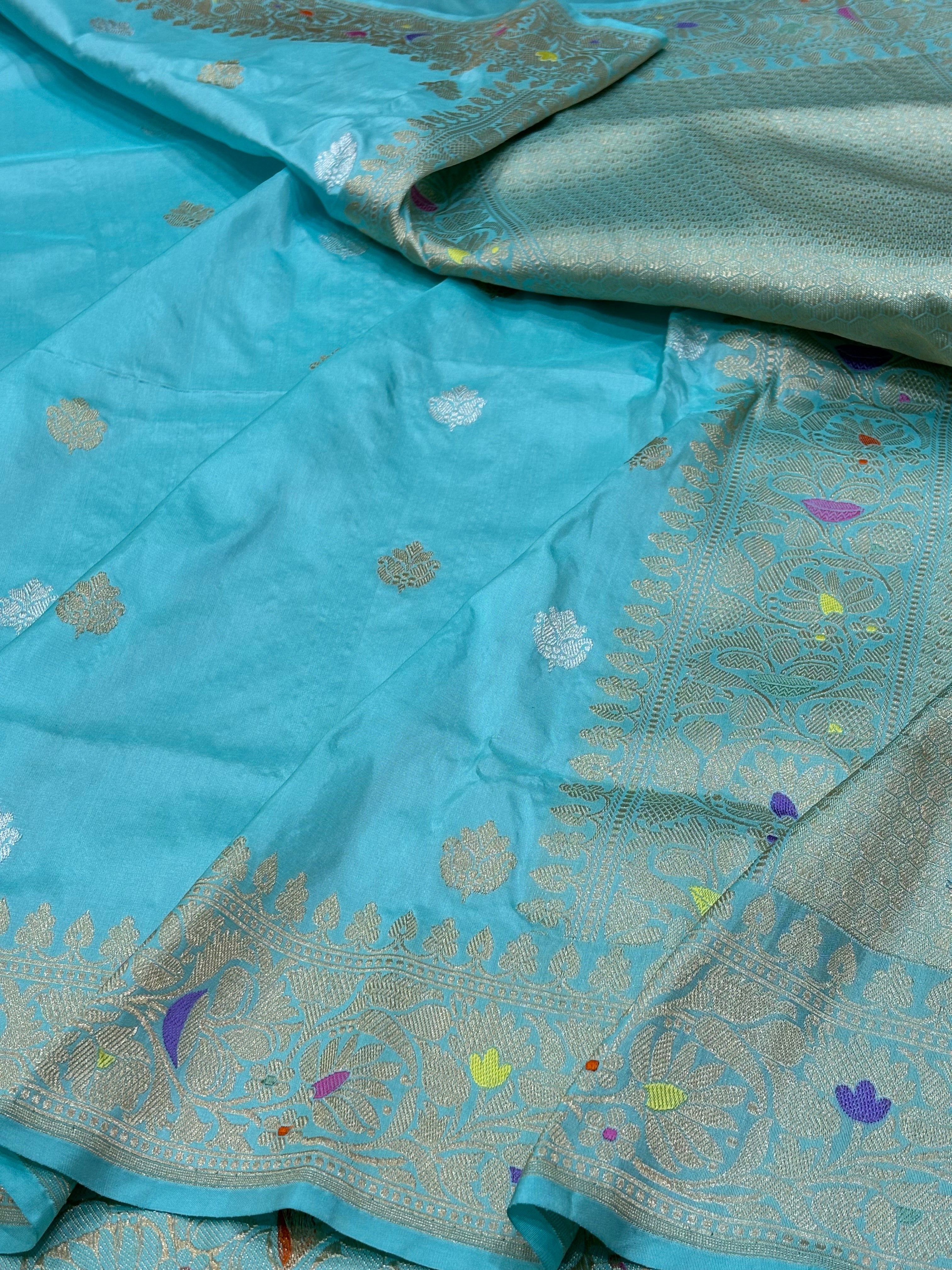 Sky Blue Banarasi Pure Katan Silk Handwoven Saree