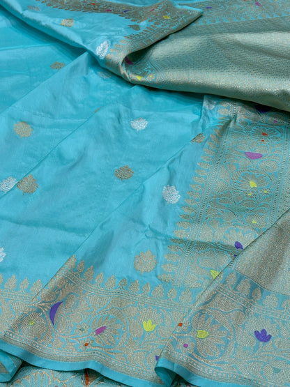 Sky Blue Banarasi Pure Katan Silk Handwoven Saree