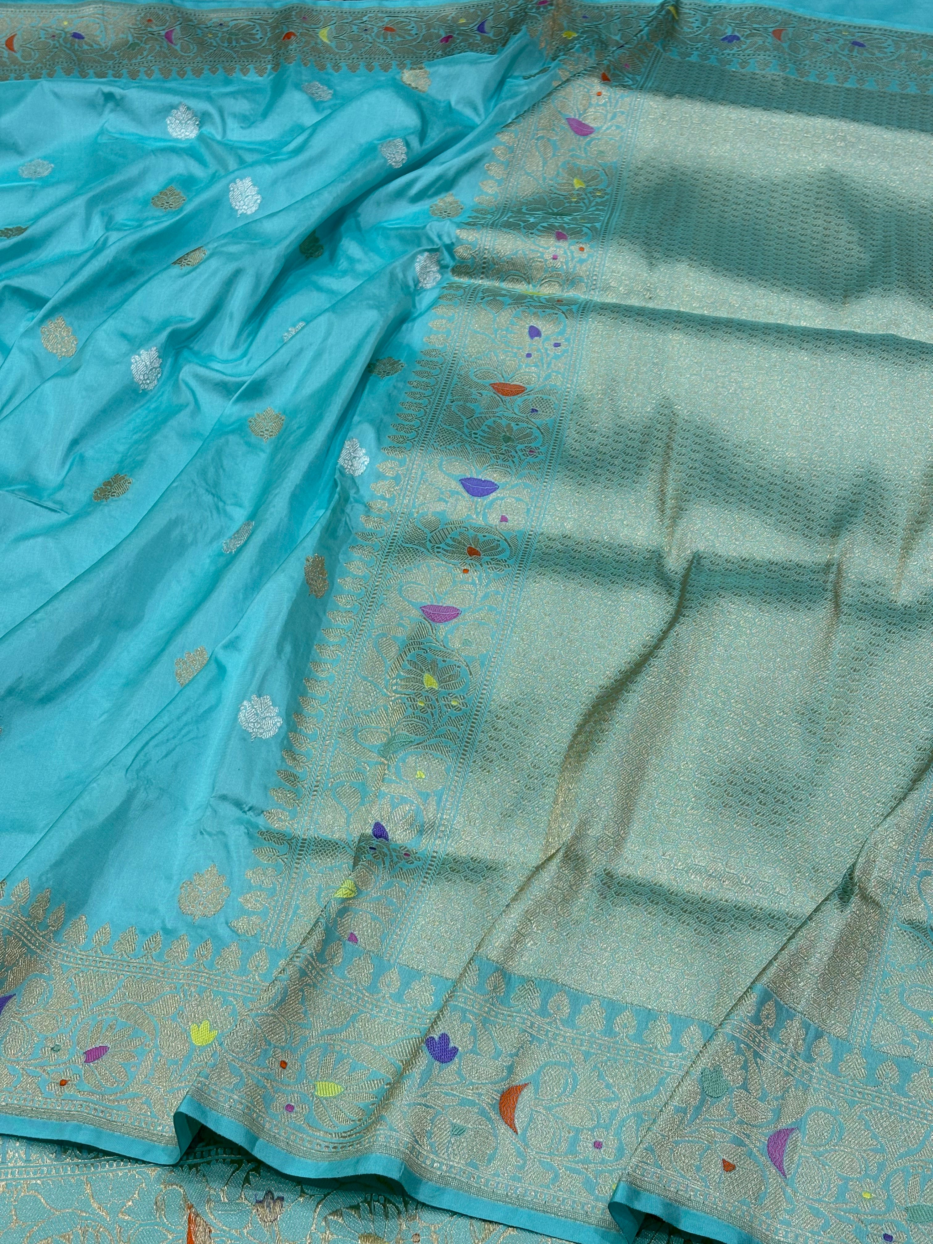 Sky Blue Banarasi Pure Katan Silk Handwoven Saree
