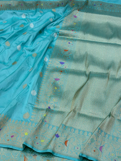 Sky Blue Banarasi Pure Katan Silk Handwoven Saree