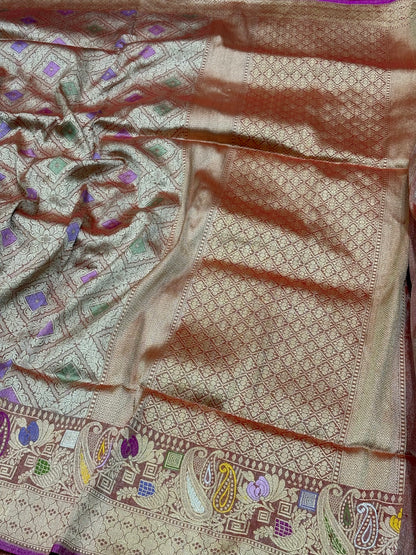 Rust Gold Banarasi Tissue Silk Handwoven Saree