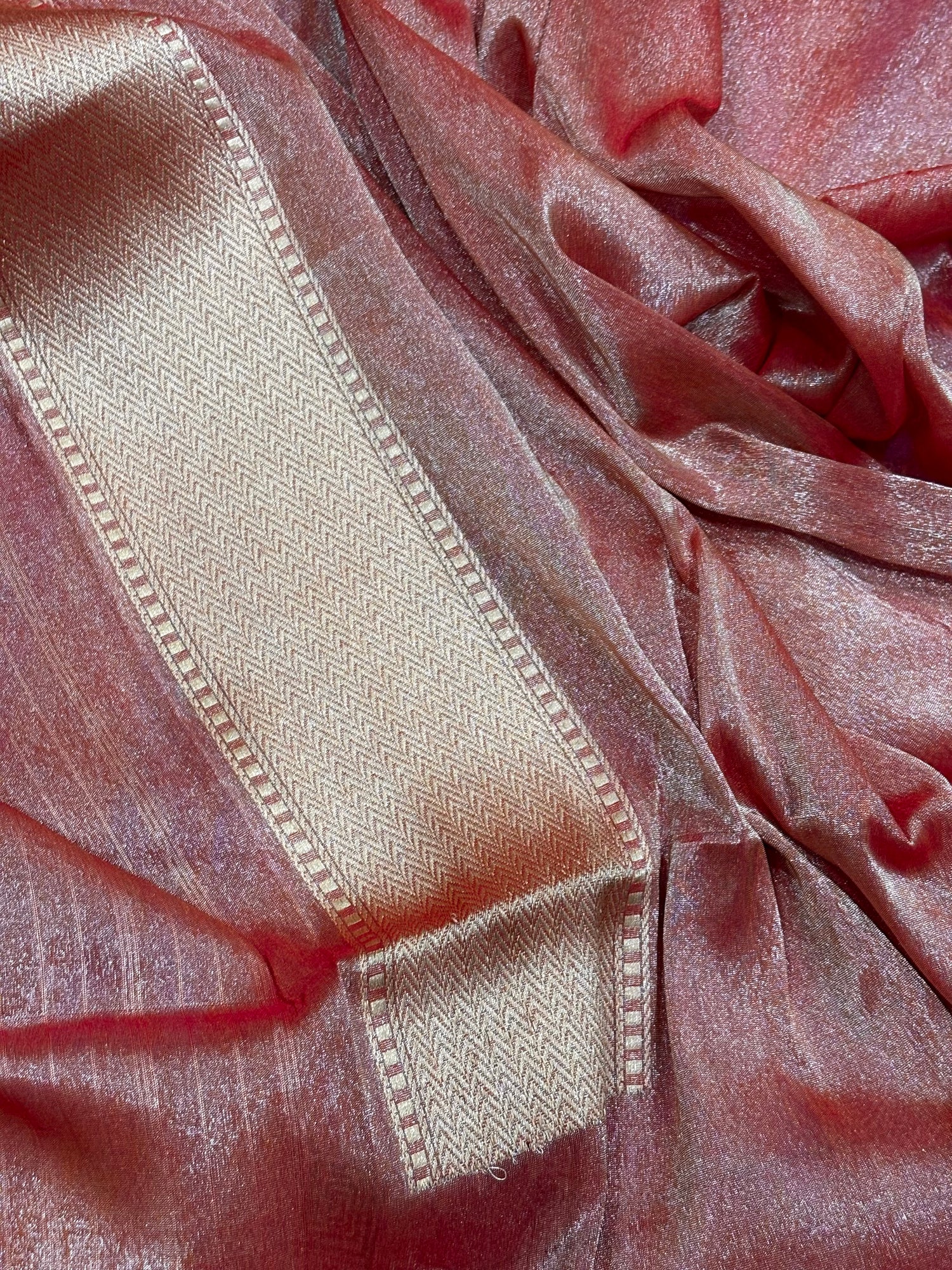 Rust Gold Banarasi Tissue Silk Handwoven Saree