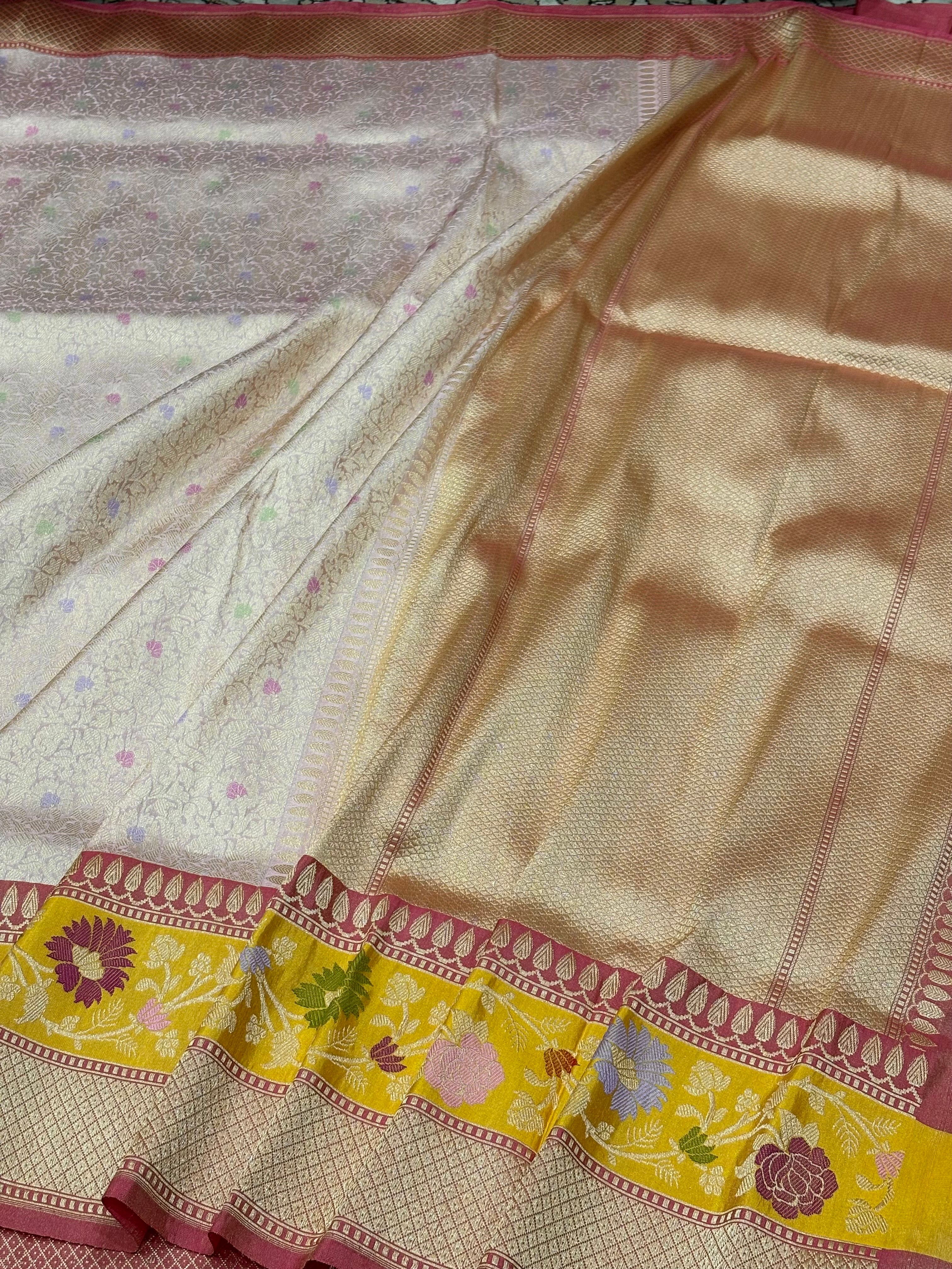 Rose Pink Banarasi Tissue Silk Handwoven Saree