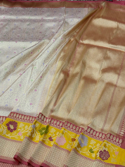 Rose Pink Banarasi Tissue Silk Handwoven Saree