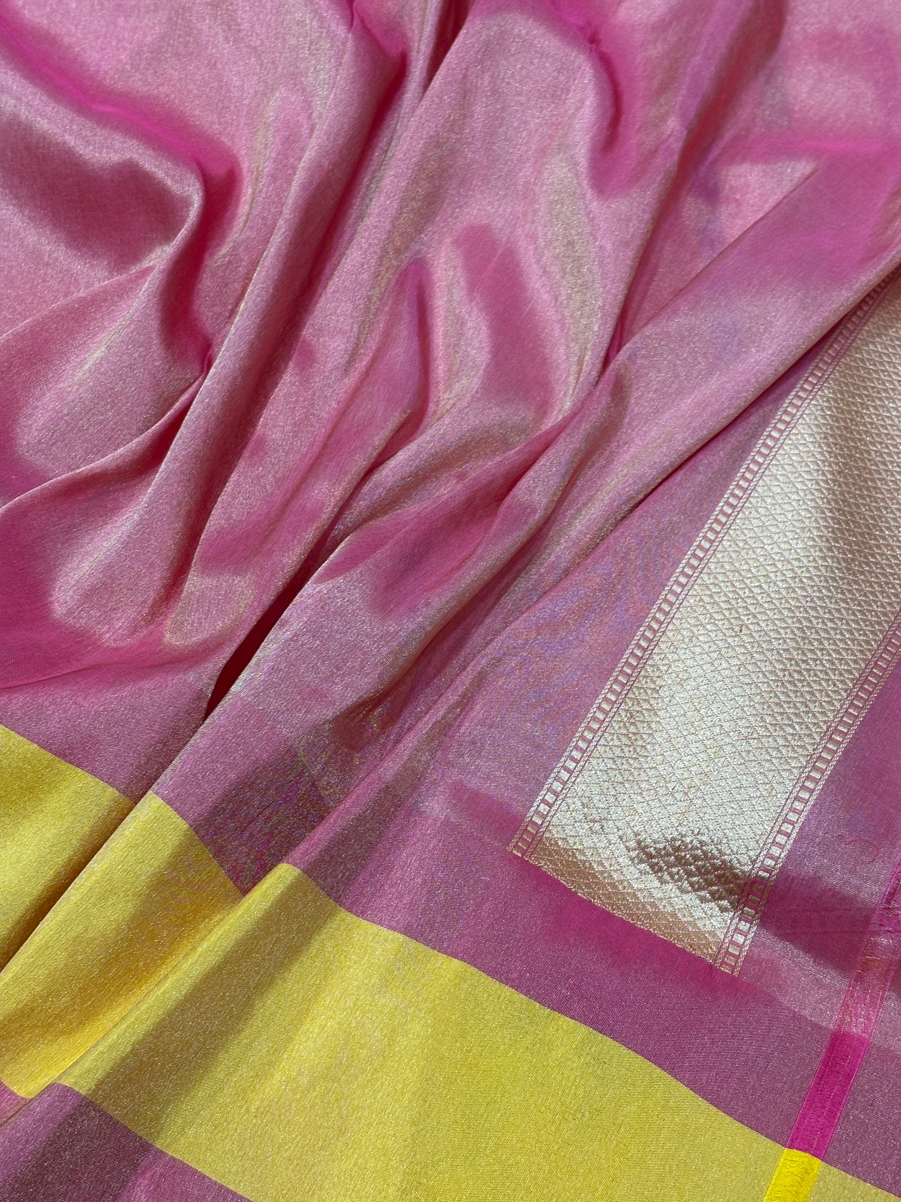 Rose Pink Banarasi Tissue Silk Handwoven Saree