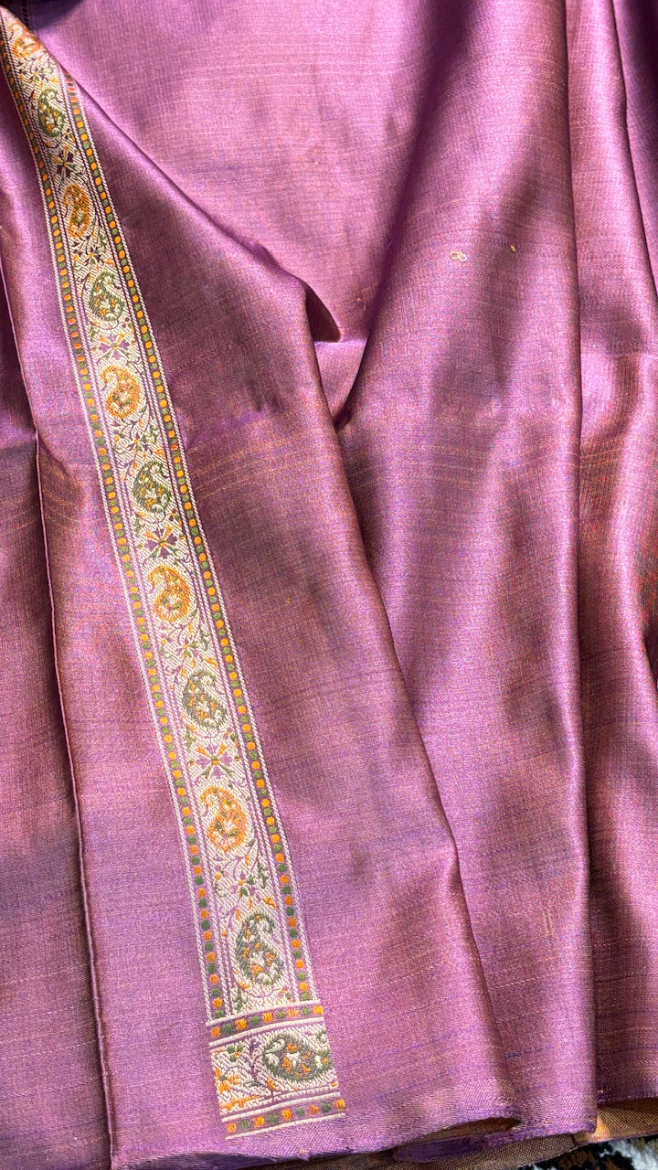 Peach Satin Tanchoi Silk Banarasi Handwoven Saree