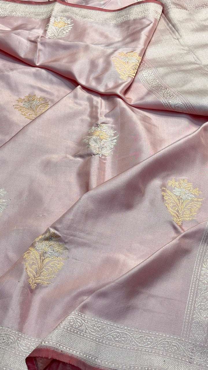 Baby Pink Pure Banarasi Ektara  Silk Handwoven Saree